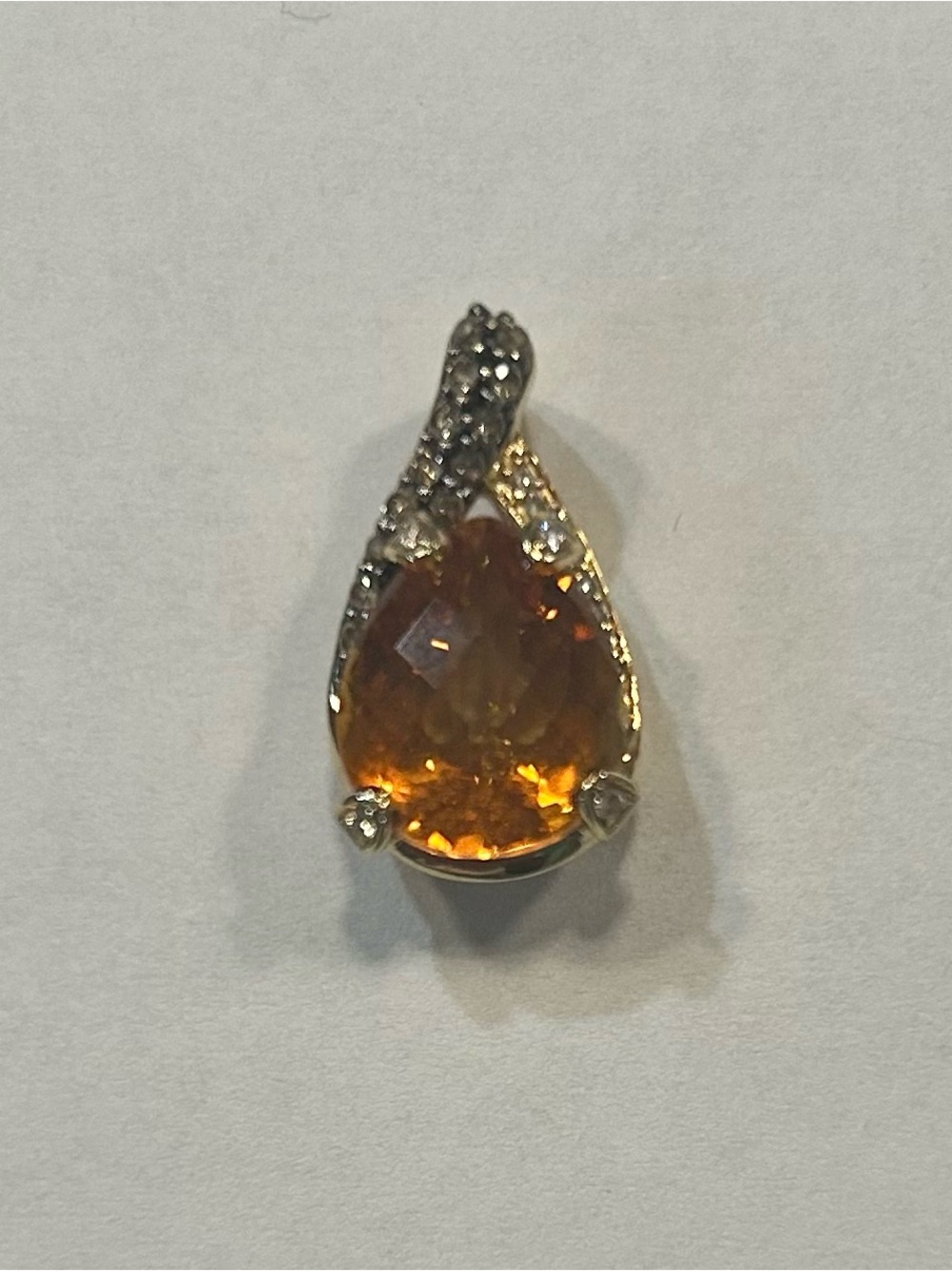 Citrine Teardrop Pendant with Diamond Accents - 14K Style